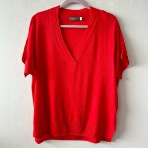 Mint Velvet knitted acrylic-linen Red V-Neck Short Sleeve Top